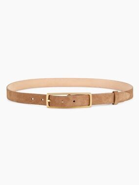 rag & bone Slim Suede Tan Belt with Gold Rectangular Buckle
